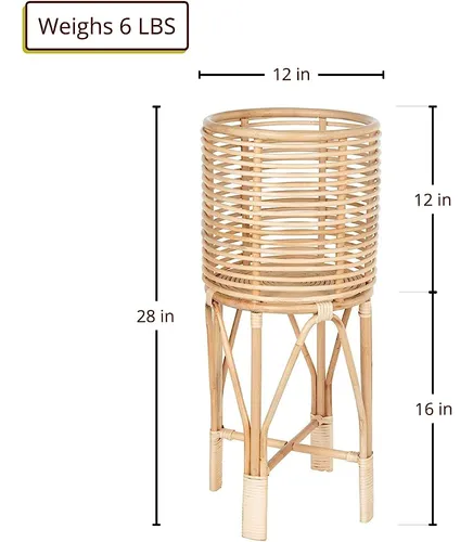 Kouboo Rattan Indoor Plant Stand, Mediano, Natural Planter B Brown Kouboo