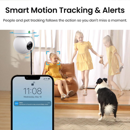 Câmera De Segurança Aosu 2k Indoor 360° View Wifi Compatível