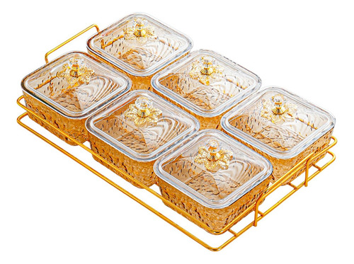Recipiente Para Servir Nozes, 6 Grades Douradas