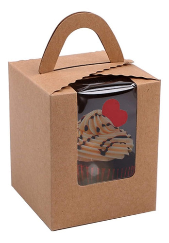 Caja Para Cupcakes Kraft 50 Piezas Con Ventana Transparente