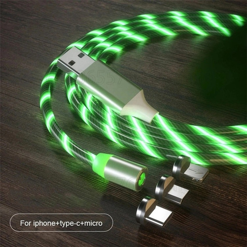 Cable Cargador Magnético Tipo C Luz Led + Conector Luz