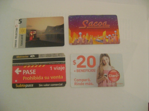 4 Tarjetas Coleccionables ,sacoa,subtepass,claro Y Telecom