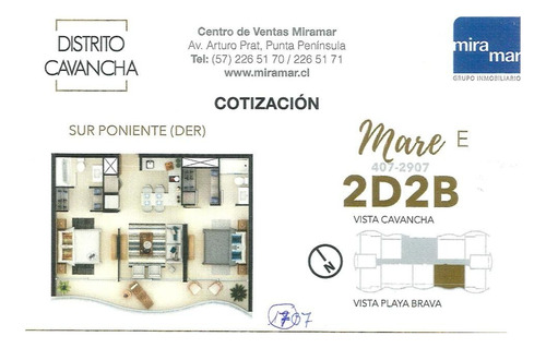 Vendo Cesión Depto. En Distrito Cavancha 1 Increíble Vista