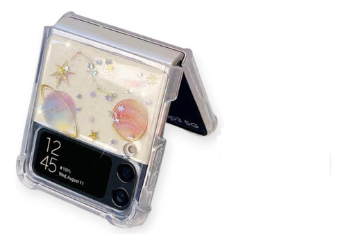 Imagen 9 de 9 de Funda Para Galaxy Zflip + Mica Universo Estrellas Mujer Dama