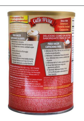 Caffe D'vita Polvo Para Capuchino Moca Caliente O Frío 1.3kg