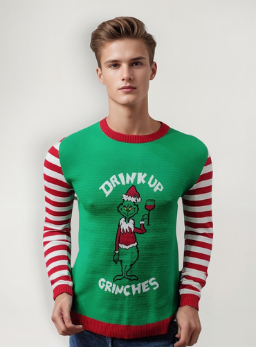 Sueter De Navidad Año Nuevo Ugly Grinch Rayas Tejido Unisex
