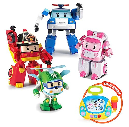 Robocar Poli 4 Pack+jukebox Poli + Amber + Roy + Helly Trans