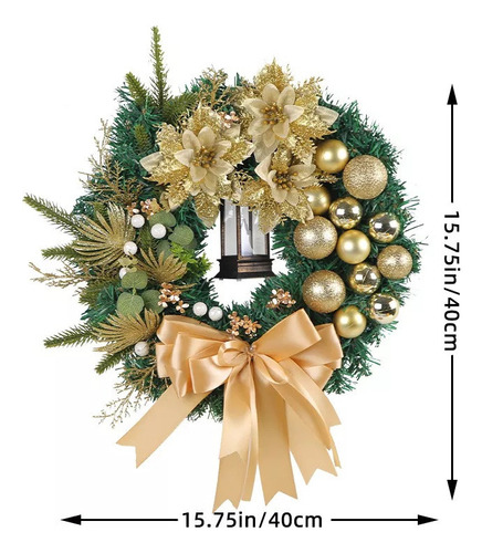Mc Decoración Navideña Corona Navideña Con Linterna 2023