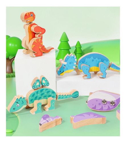 4 Piezas De Constructor De Dinosaurios De Tallo De Madera,