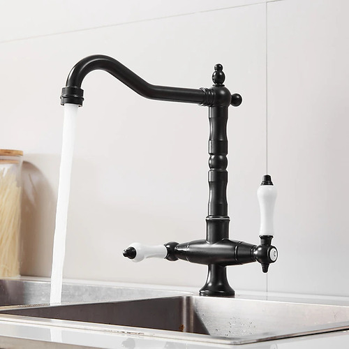 Griferia Cocina Canilla Doble Comando Estilo Vintage Negra Negro Mate