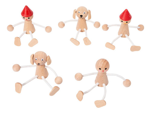 5 Peças Animal Marionete Brinquedo Boneca De Madeira