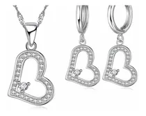 Comprar Conjunto Collar Y Aros Corazón Plata Esterlina Y Circones