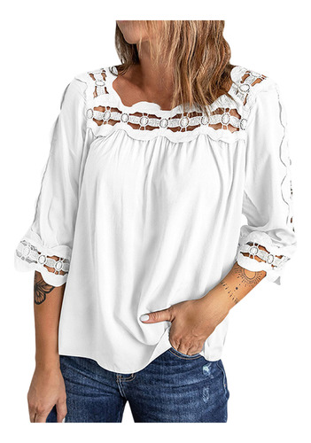 Blusa De Encaje De Media Manga Para Mujer, De Moda, Color Li