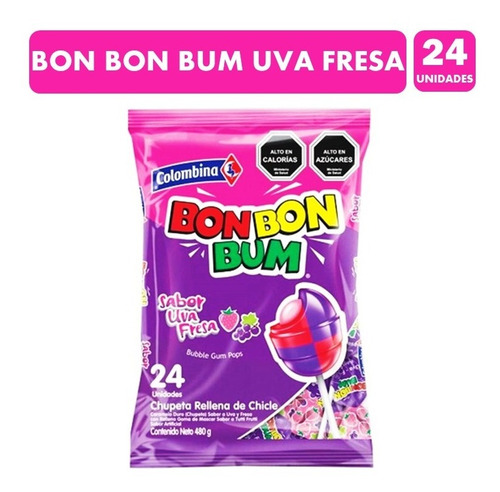 Coyac Bon Bon Bum Morado Sabor Uva Fresa (bolsa Con 24 Un)