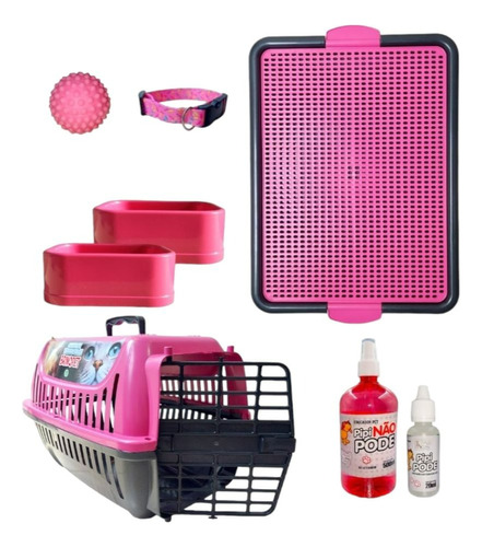 Kit Pet Sanitário Transporte Brinquedos Tam Único Cor Rosa