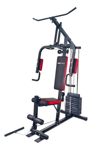 Multigimnasio Bandfitness 002 - 120kg, 45kg En Pesas + Estructura Negro Tapizado Rojo