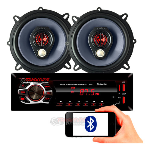 Kit Som Carro Radio Mp3 Bluetooth Usb +2 Falantes 5 Polegada