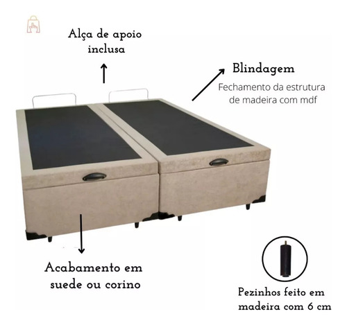 Base Box King Com Baú 193x203x42cm Blindada Com Pistão Suede Cor Cinza
