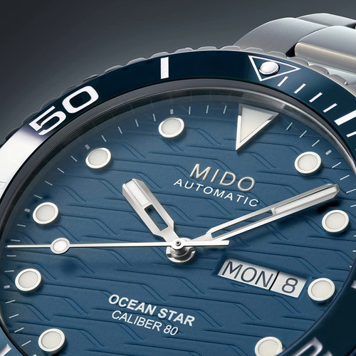 Relógio Mido Automatic Ocean Star 200c M0424301104100 Cerâmica, malha prateada, moldura azul, fundo azul