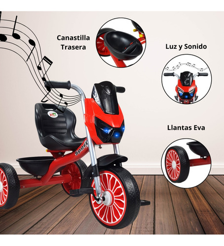 Triciclo Para Niños Diseño Mazinger Con Luz Y Sonido Color Rojo