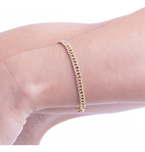 Pulseira De Elo Duplo De 5.7mm Em Ouro 10k 16,0 Cm