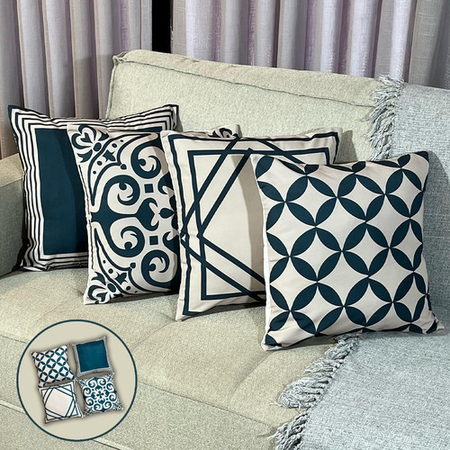 Kit 4 Capas De Almofadas Decorativas Com Zíper Invisível