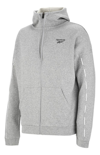 Campera Con Capucha Reebok Wor Piping Fz Gris Hombre