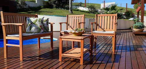 Conjunto Jardim Estofado Premium Madeira De Lei Área Externa