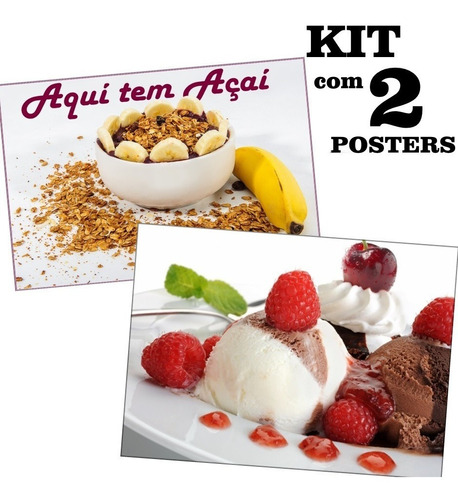 Kit C/ 02 Poster 65x100cm Decorar Sorveteria Lanchonete Açaí