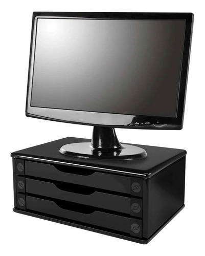 Suporte Para Monitor Com 3 Gavetas Mdf Escritório Preto