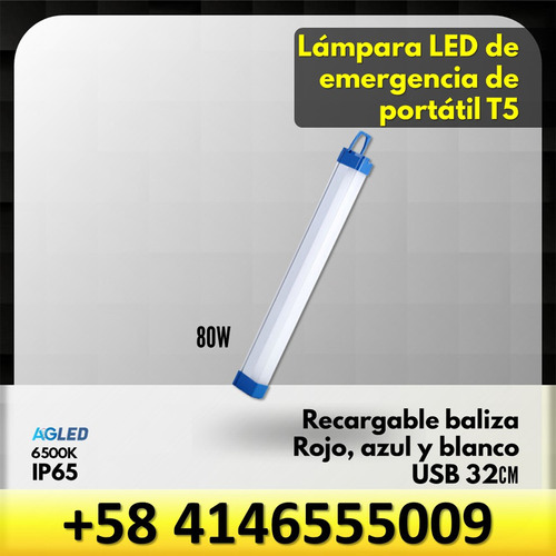 Lampara Led De Emergencia Portatil Recargable 80w 5v T5 32cm