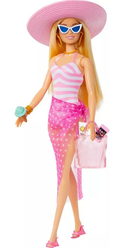 Muñeca Barbie Vestido De Baño Con Sombrero