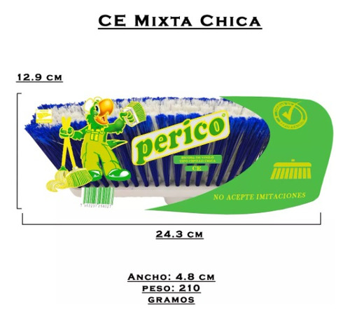 3 Escoba Plástico Mixta Cepillo Chica Ce Perico Con Bastón
