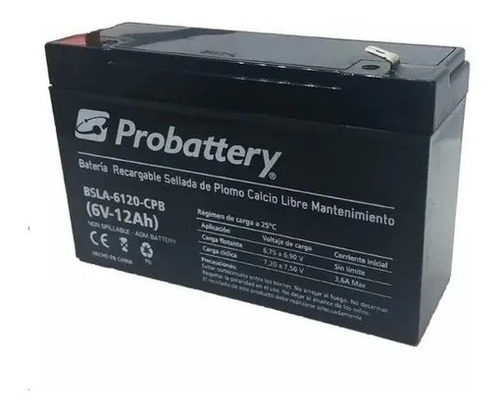 Bateria 6v 12 Amper P/jueguetes Alarmas Probattery