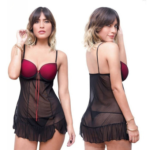 Imagen 7 de 9 de Babydoll Con Copas Tela Tull Encaje Bordado+hilo