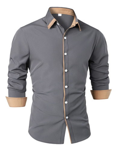 U Camiseta Casual De Manga Larga Con Botones A Cuadros A