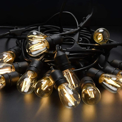 Cordão Varal De Luzes Festão String Light Preto Com 5 Metros 10 Lâmpadas e 10 Soquetes Bocal E27