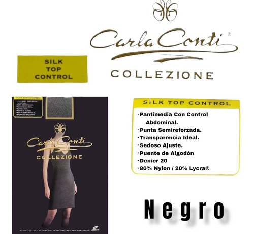 Pantimedia Mujer Carla Conti Silk Top Control Pack 2 Piezas