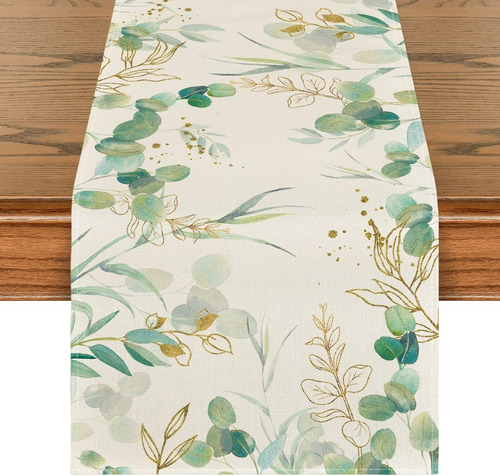 Camino De Mesa De Verano De Eucalipto Verde Beige 33 X 274 C
