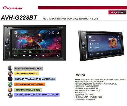Imagem 4 de 7 de Central Multimídia Avh-g228bt Pioneer 6,2 2din + Câmera Ré