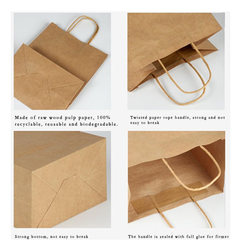 Hsmok 100 Bolsas De Papel Kraft De 7,8 X 4,3 X 10,6 Con Asas