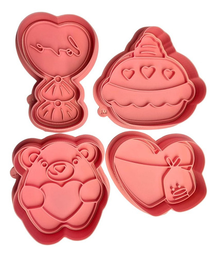 Cortador De Galleta San Valentín 10 Cm Kit 4 Pzas Rosa