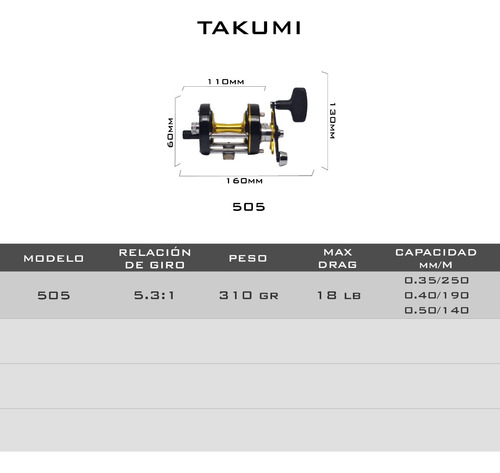 Imagen 5 de 6 de Reel Rotativo Caster Takumi 505 Casting 5 Rulemanes Monomag