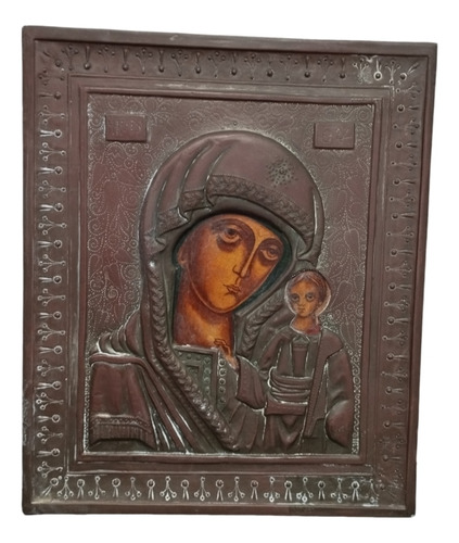 Icono Ruso Cuadro Religioso Virgen Mide 32 Cm X 26 Cm 