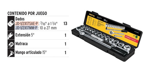 Juego Dados, Cuadro 1/2 , 16 Pz, Milimétricos, Pretul 21174