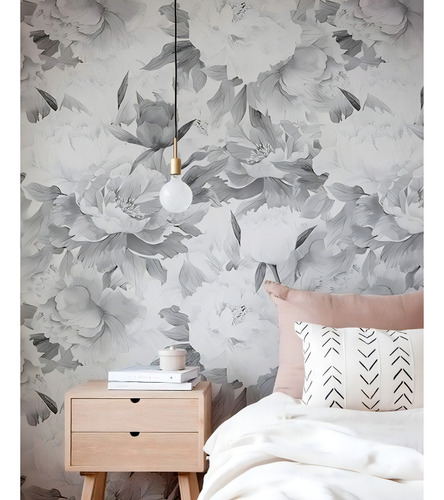 Wallpaper Vinil Para Parede Moderno Flores Minimalistas Gris Color Rosas Gris