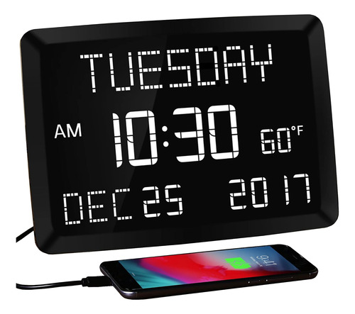 11 5 Reloj De Pared Alarma De Día Y Calendario Digital...