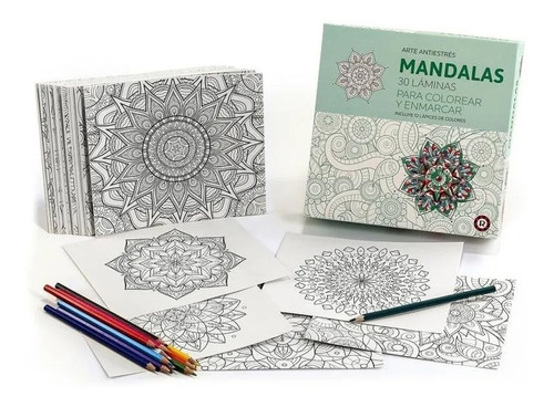 Juego Mandalas Antiestres Arte Laminas Pintar Colorear Ruiba