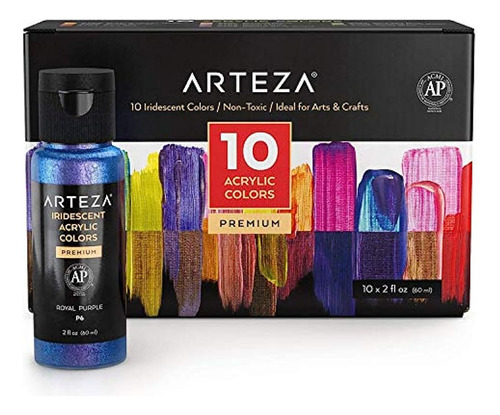 Arteza Pintura Acrílica Iridiscente, Juego De 10 Colores Cam