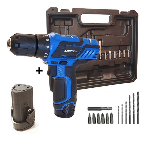 Imagen 1 de 8 de Taladro Atornillador Inalambr Litio Logus 12v + Maletin 2bat